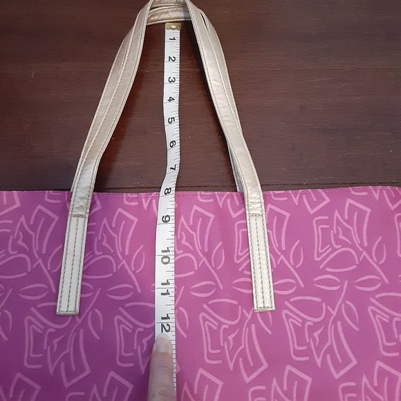 Lancome Fushia Pink Gold 2 Strap Shopper Tote Bag 17" x 15" - Picture 7 of 11